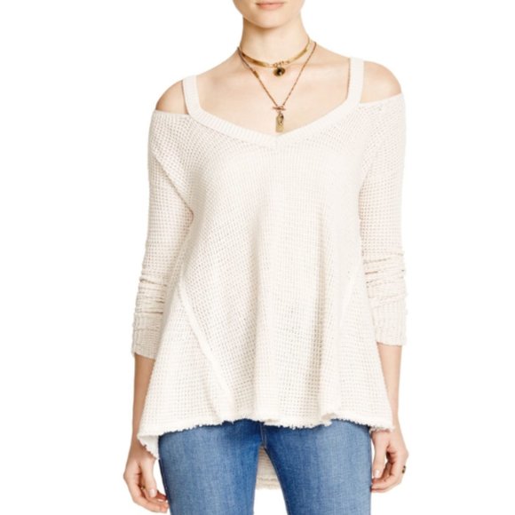 Free People Sweaters - Free People Moonshine Cold Shoulder Sweater Tan L